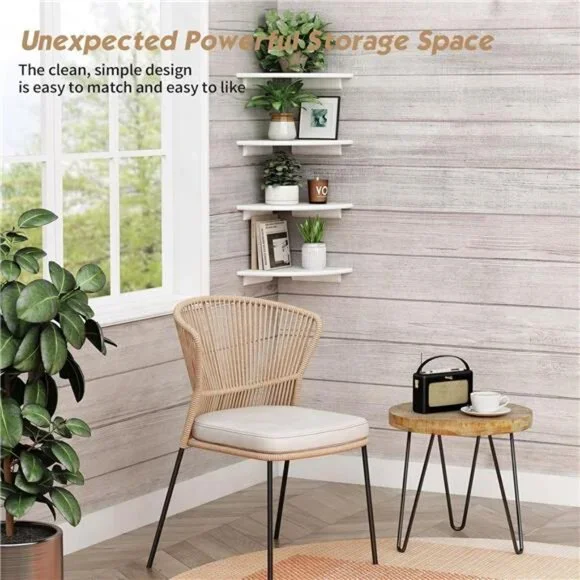 Forbena Corner White Floating Book Shelves for Wall Set of 4, Wood Nursery